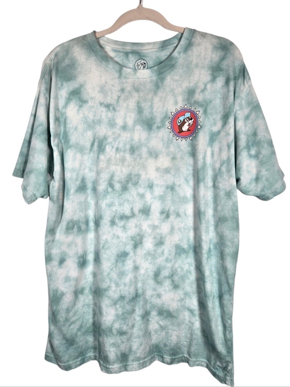 Buc-ees Blue Green Tie Dye Cotton Tee T-Shirt Size XL Beach Scene Diamond Logo